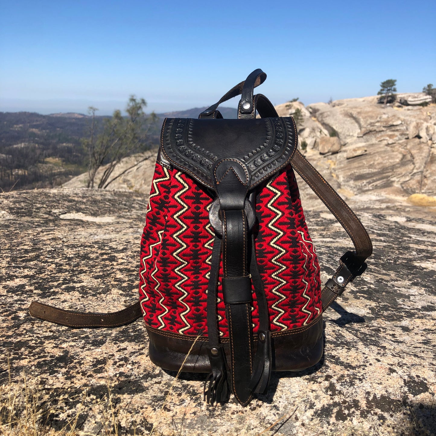 Leather & Embroidered Backpack