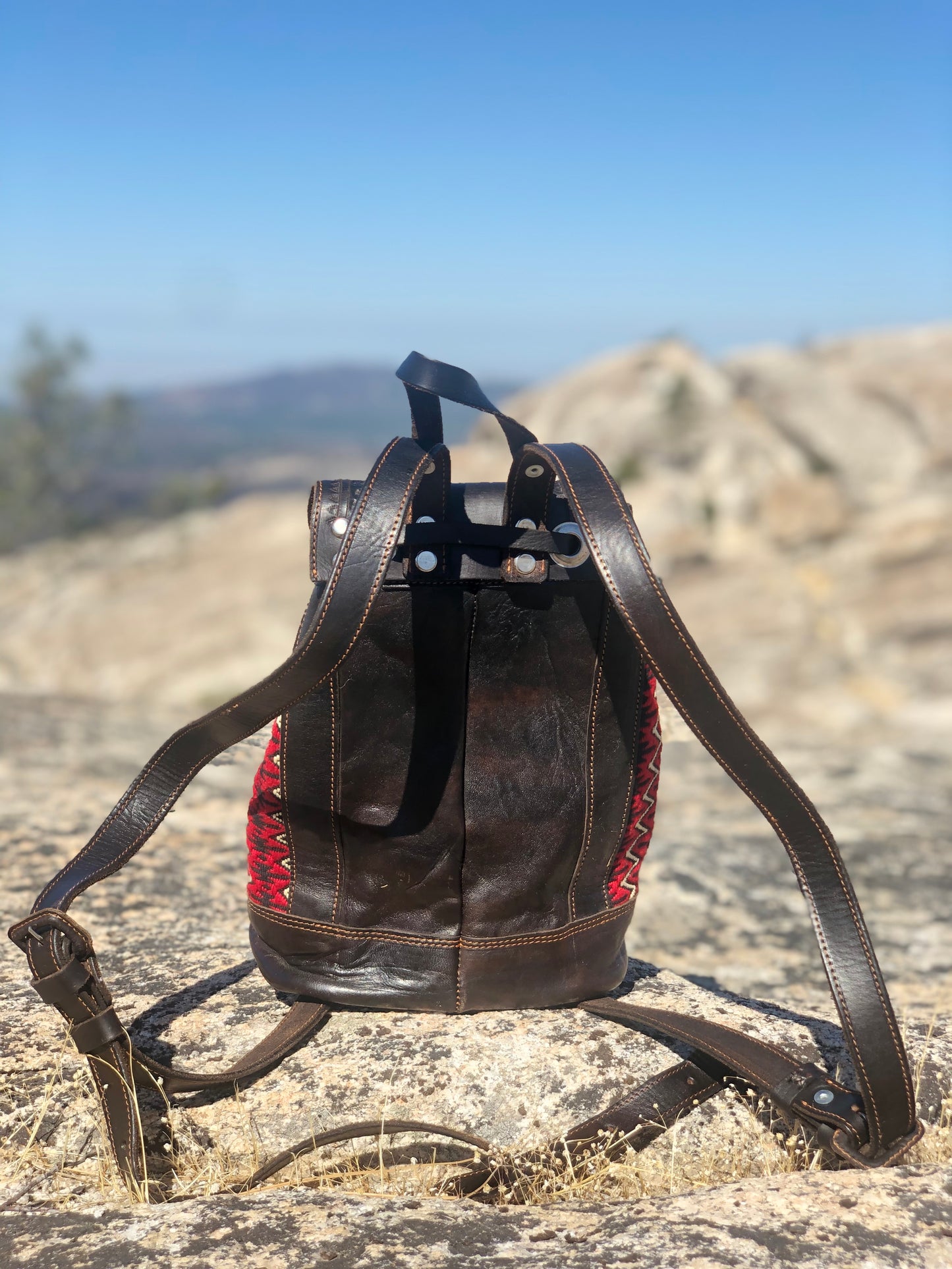 Leather & Embroidered Backpack